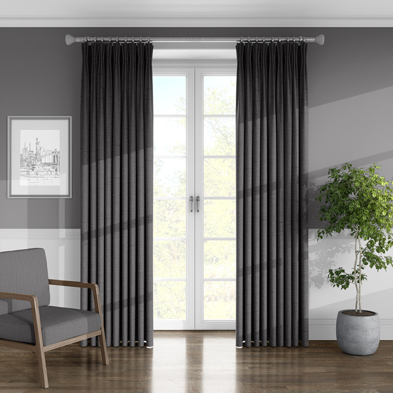 Fina Faux Silk Slate Curtain