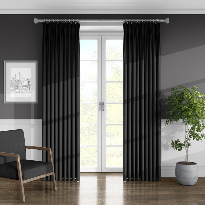 Fina Faux Silk Ebony Curtain