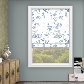 Birds & Roses Blue Roman Blind