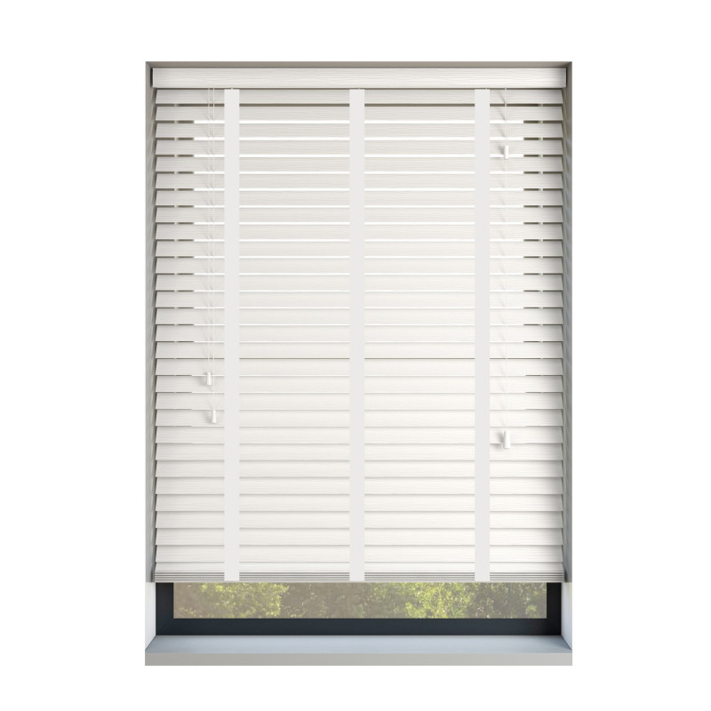 White With Cotton Tape 50mm Wooden Blinds