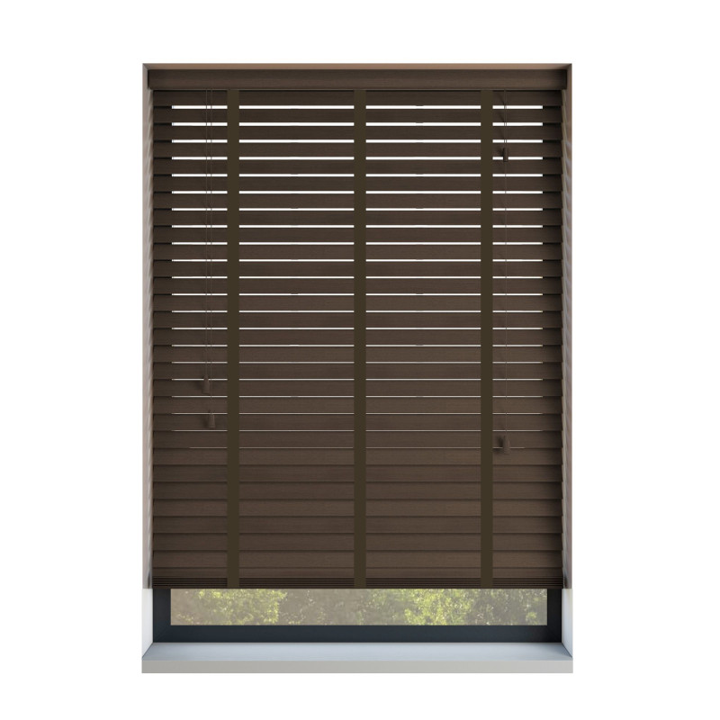 Antique Walnut With Cacao Tape 50mm Wooden Blinds